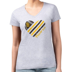 MLB San Diego Padres G-III 4Her by Carl Banks Women's Super-Slim Fit Lightweight Heart V-Neck T-Shirt