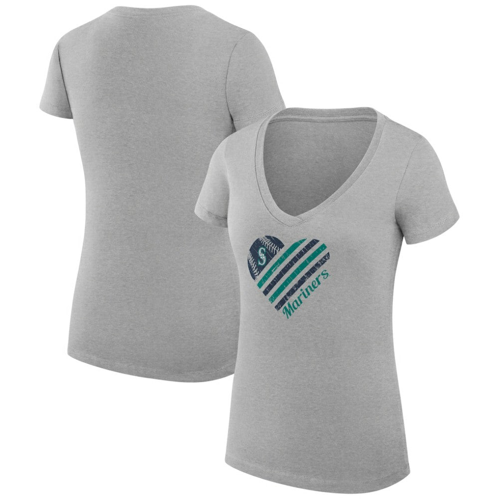 MLB Seattle Mariners G-III 4Her by Carl Banks Women's Super-Slim Fit Lightweight Heart V-Neck T-Shirt