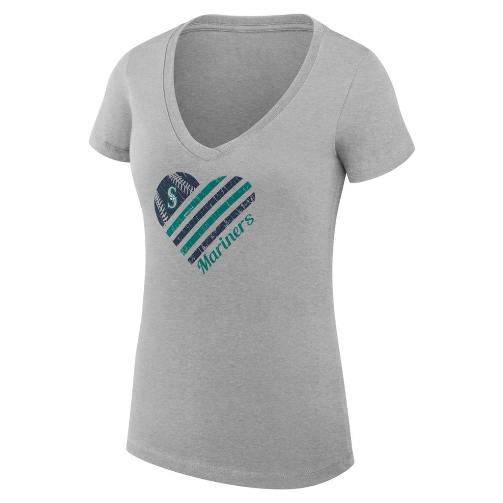 MLB Seattle Mariners G-III 4Her by Carl Banks Women's Super-Slim Fit Lightweight Heart V-Neck T-Shirt