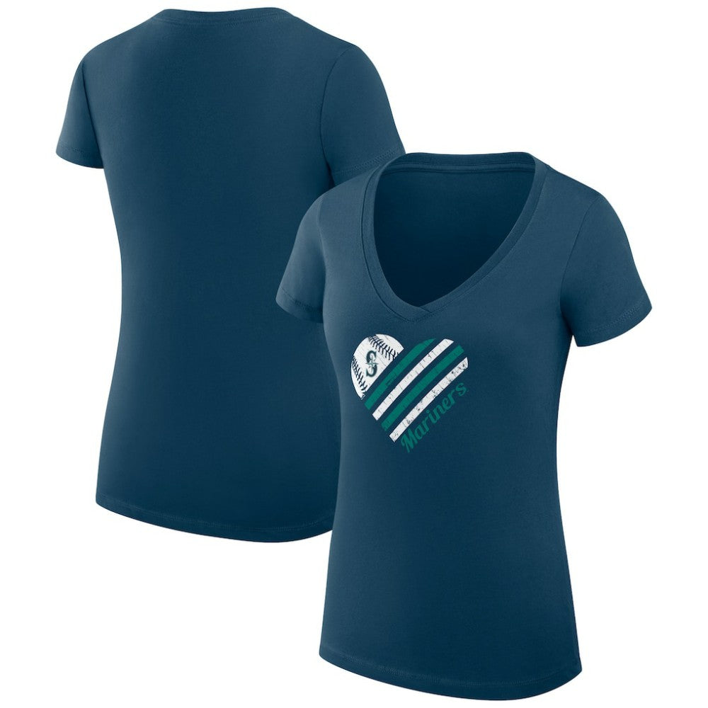 MLB Seattle Mariners G-III 4Her by Carl Banks Women's Super-Slim Fit Lightweight Heart V-Neck T-Shirt