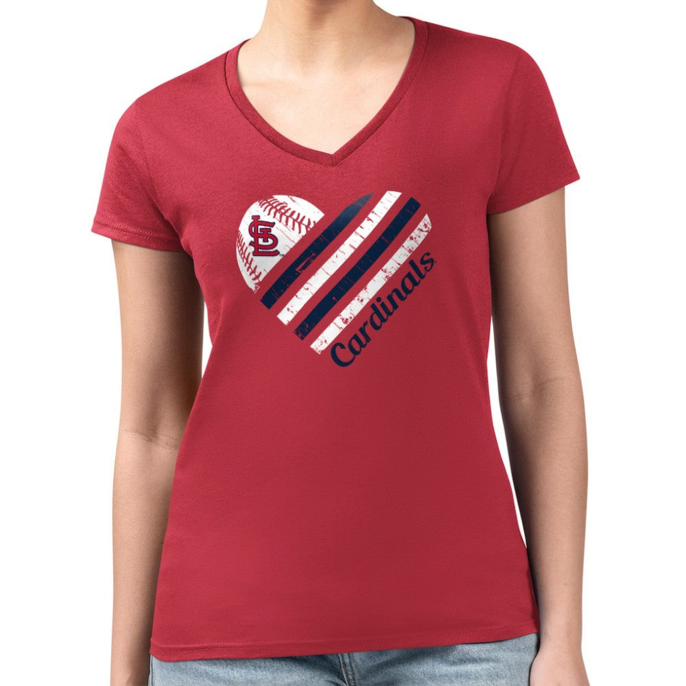 MLB St. Louis Cardinals G-III 4Her by Carl Banks Women's Super-Slim Fit Lightweight Heart V-Neck T-Shirt