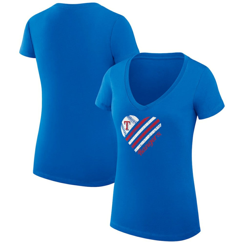 MLB Texas Rangers G-III 4Her by Carl Banks Women's Super-Slim Fit Lightweight Heart V-Neck T-Shirt