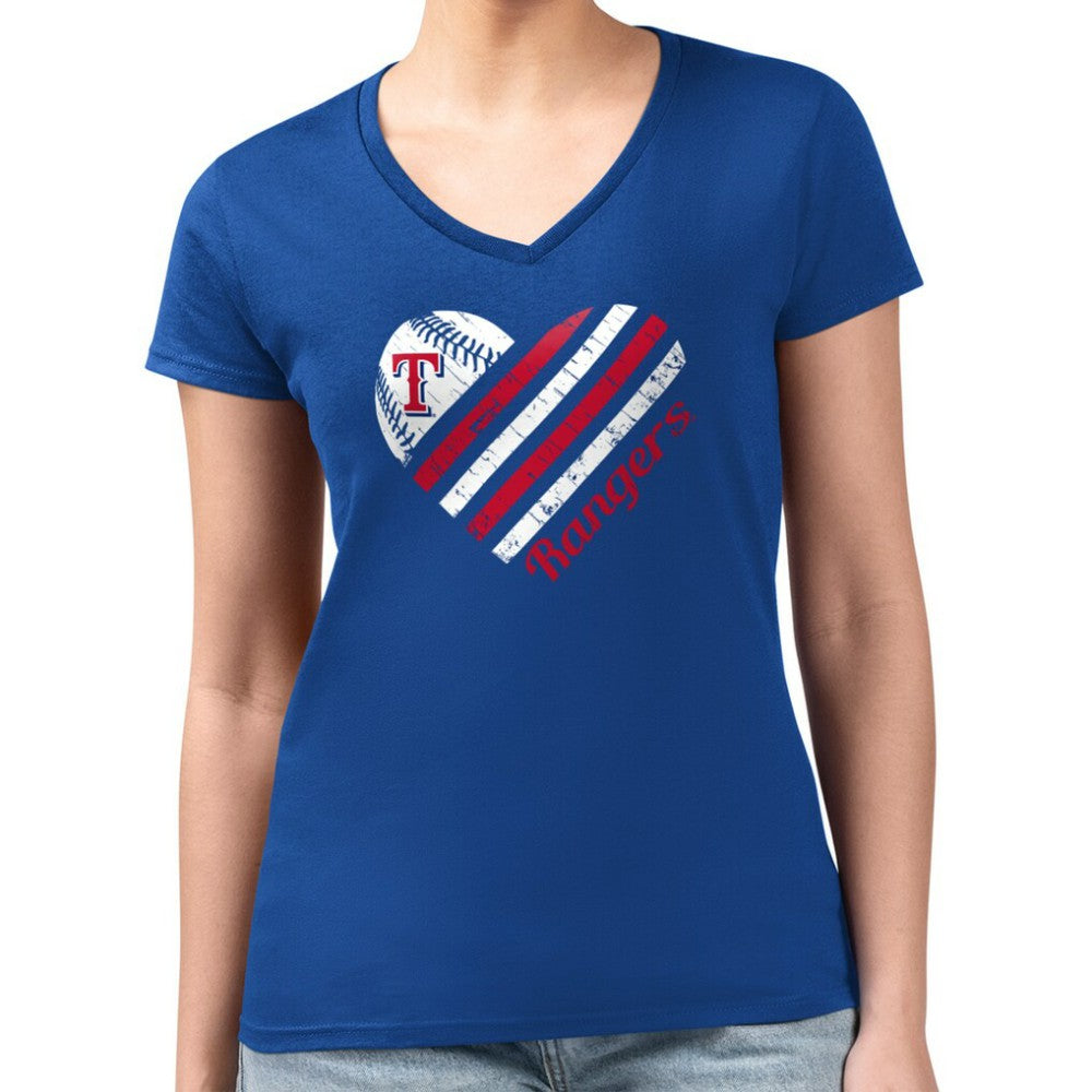 MLB Texas Rangers G-III 4Her by Carl Banks Women's Super-Slim Fit Lightweight Heart V-Neck T-Shirt