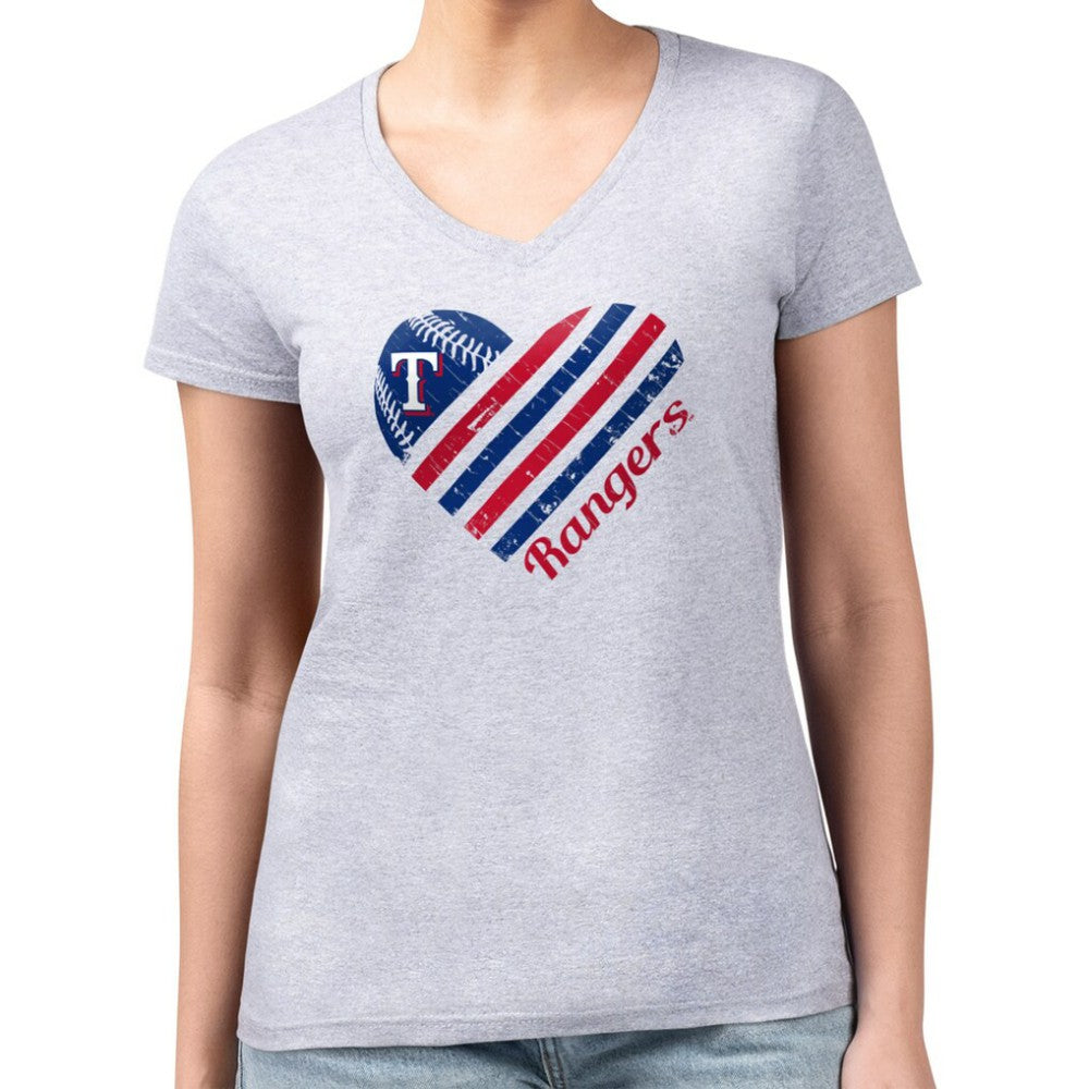 MLB Texas Rangers G-III 4Her by Carl Banks Women's Super-Slim Fit Lightweight Heart V-Neck T-Shirt