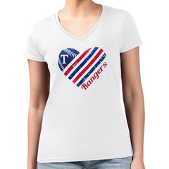 MLB Texas Rangers G-III 4Her by Carl Banks Women's Super-Slim Fit Lightweight Heart V-Neck T-Shirt