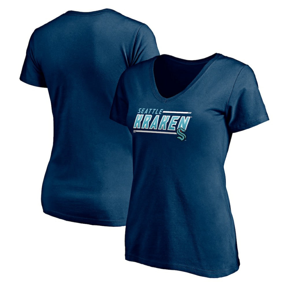 NHL Deep Sea Blue Seattle Kraken Women's Mascot In Bounds V-Neck T-Shirt