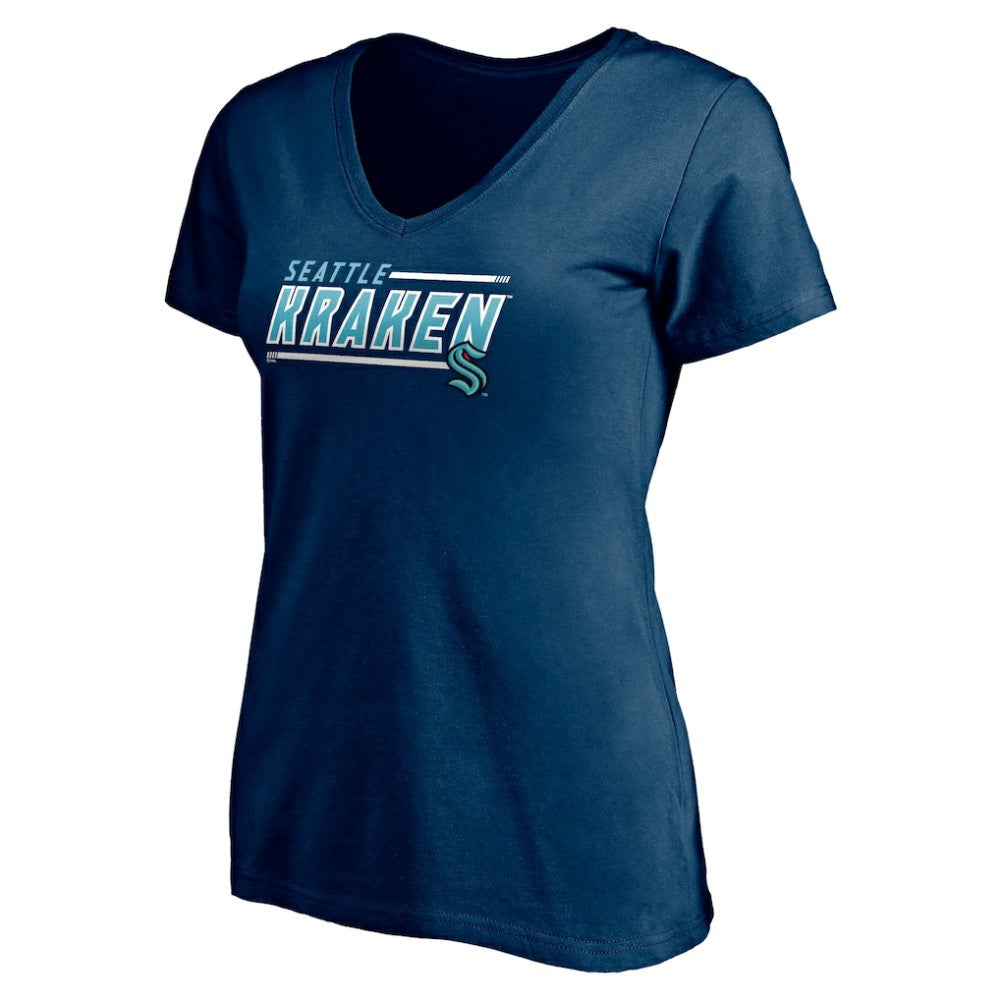 NHL Deep Sea Blue Seattle Kraken Women's Mascot In Bounds V-Neck T-Shirt