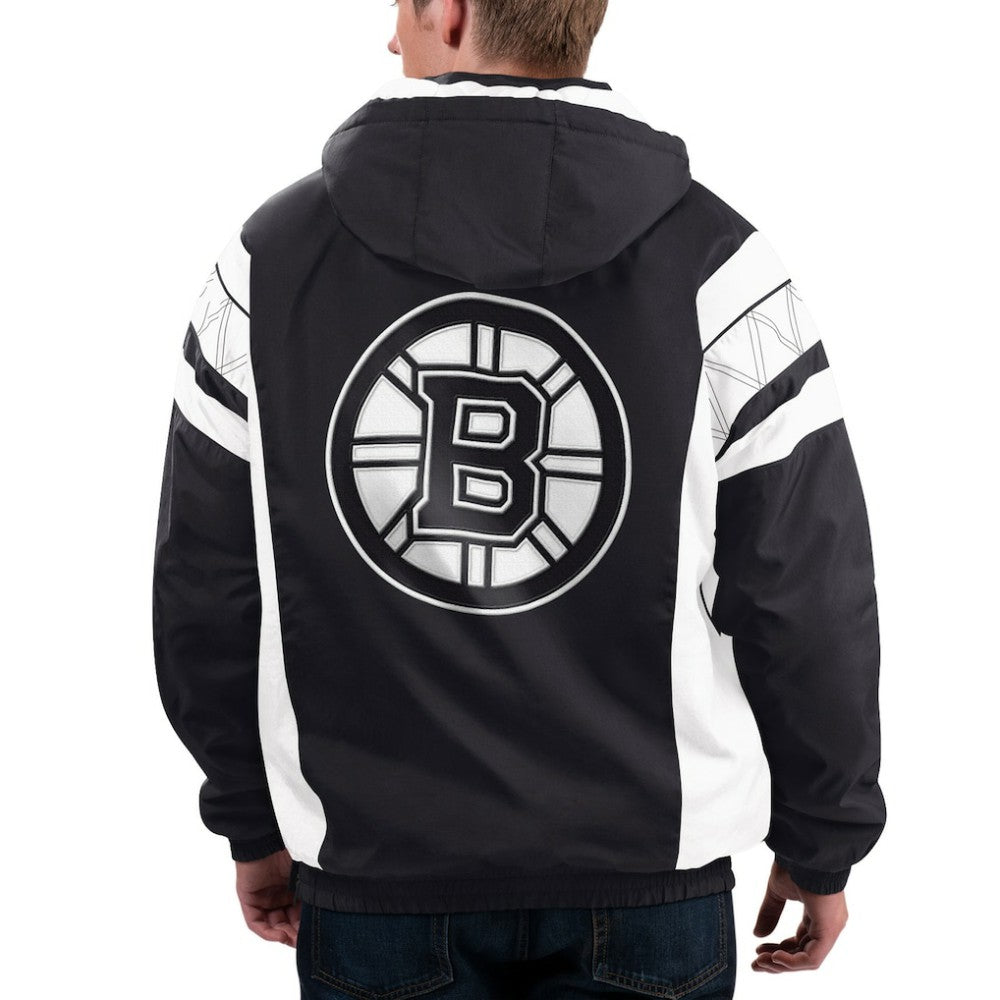NHL Black/White Boston Bruins Starter x NHL Black Ice Home Team Half-Zip Pullover Hoodie