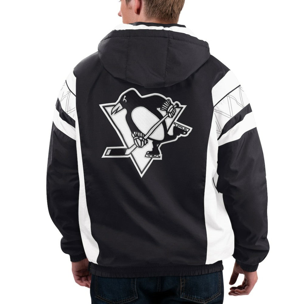 NHL Black/White Pittsburgh Penguins Starter x NHL Black Ice Home Team Half-Zip Pullover Hoodie