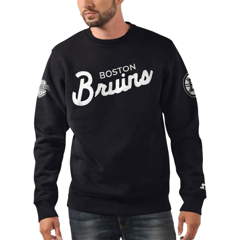 NHL Black Boston Bruins Starter x NHL Black Ice Cross Check Pullover Sweatshirt