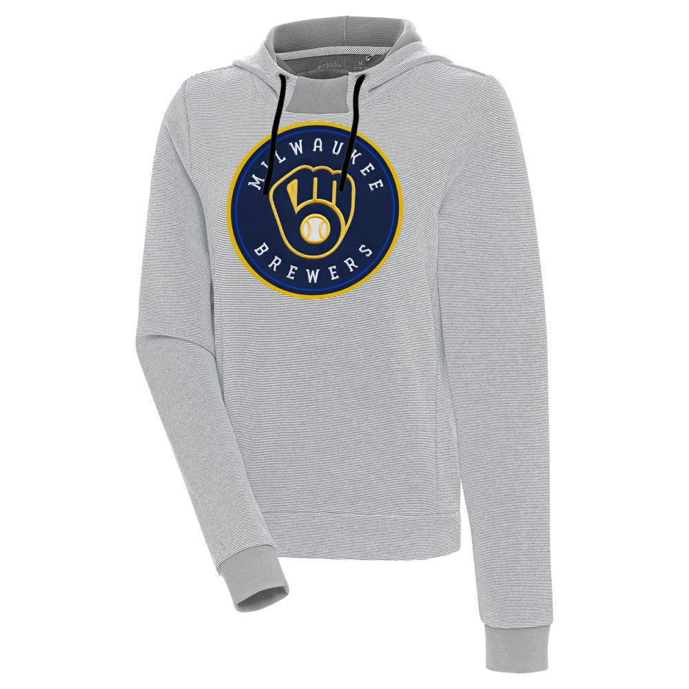 MLB Milwaukee Brewers Antigua Women's Axe Bunker Tri-Blend Pullover Hoodie