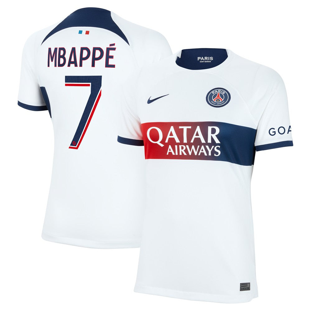 Kylian Mbappe Paris Saint-Germain Women's 2023/24 Away Stadium Replica Player Jersey - Nike White