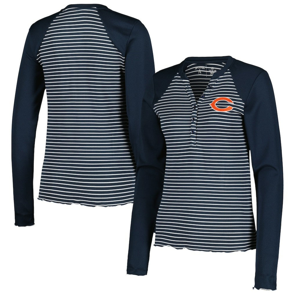 Antigua Women's Maverick Waffle Henley Long Sleeve T-Shirt - Chicago Bears