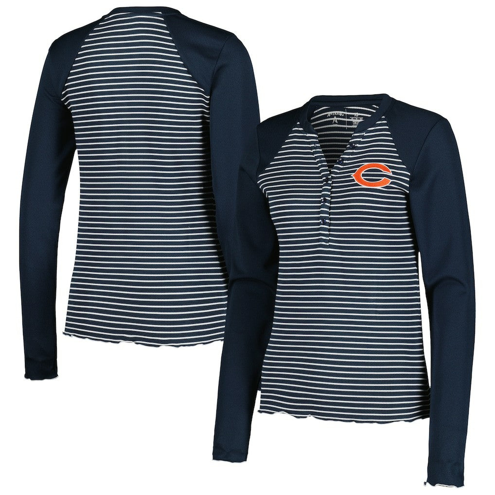 Antigua Women's Maverick Waffle Henley Long Sleeve T-Shirt - Chicago Bears