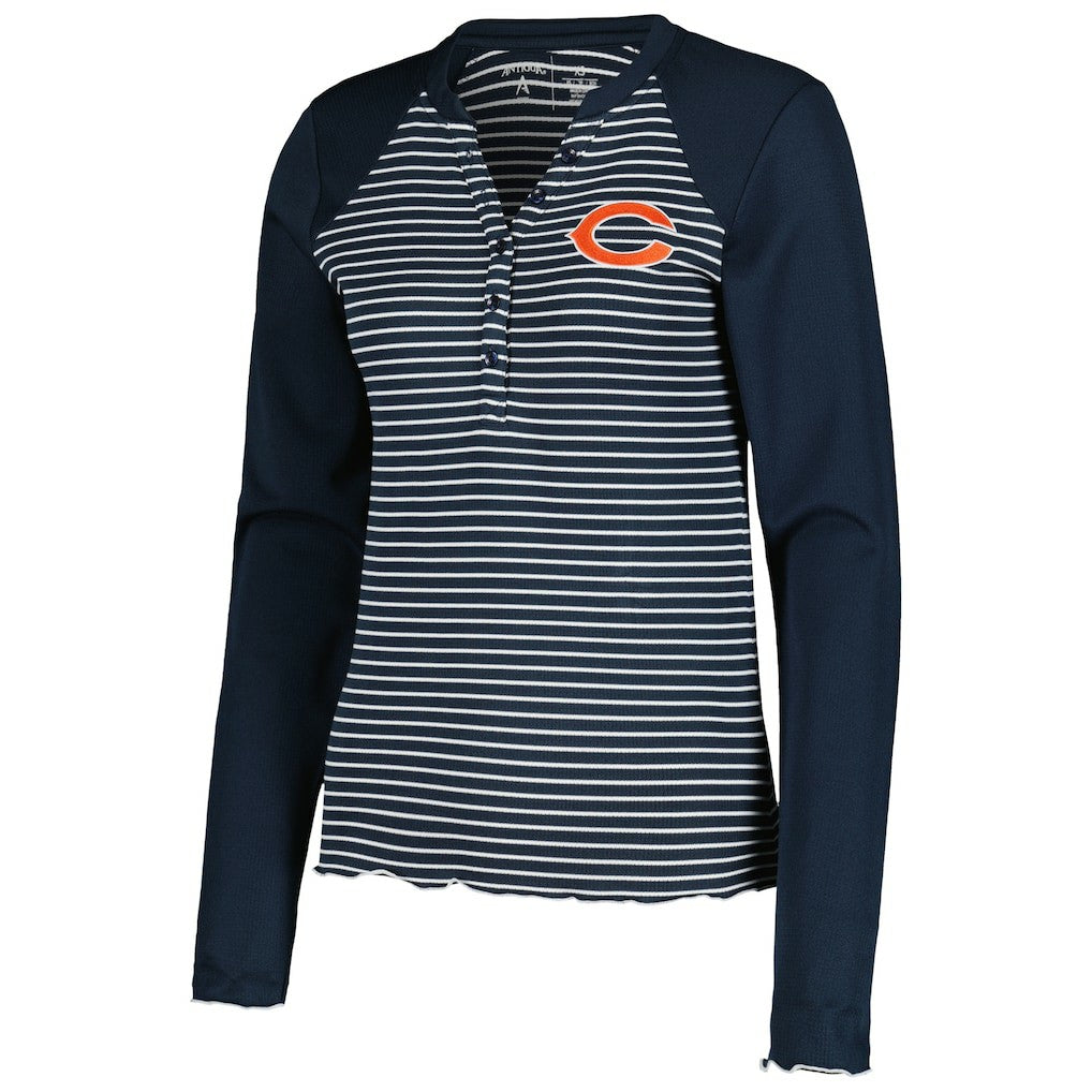 Antigua Women's Maverick Waffle Henley Long Sleeve T-Shirt - Chicago Bears