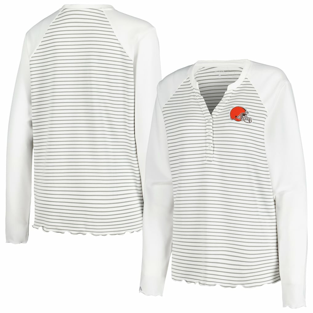 Antigua Women's Maverick Waffle Henley Long Sleeve T-Shirt - Cleveland Browns