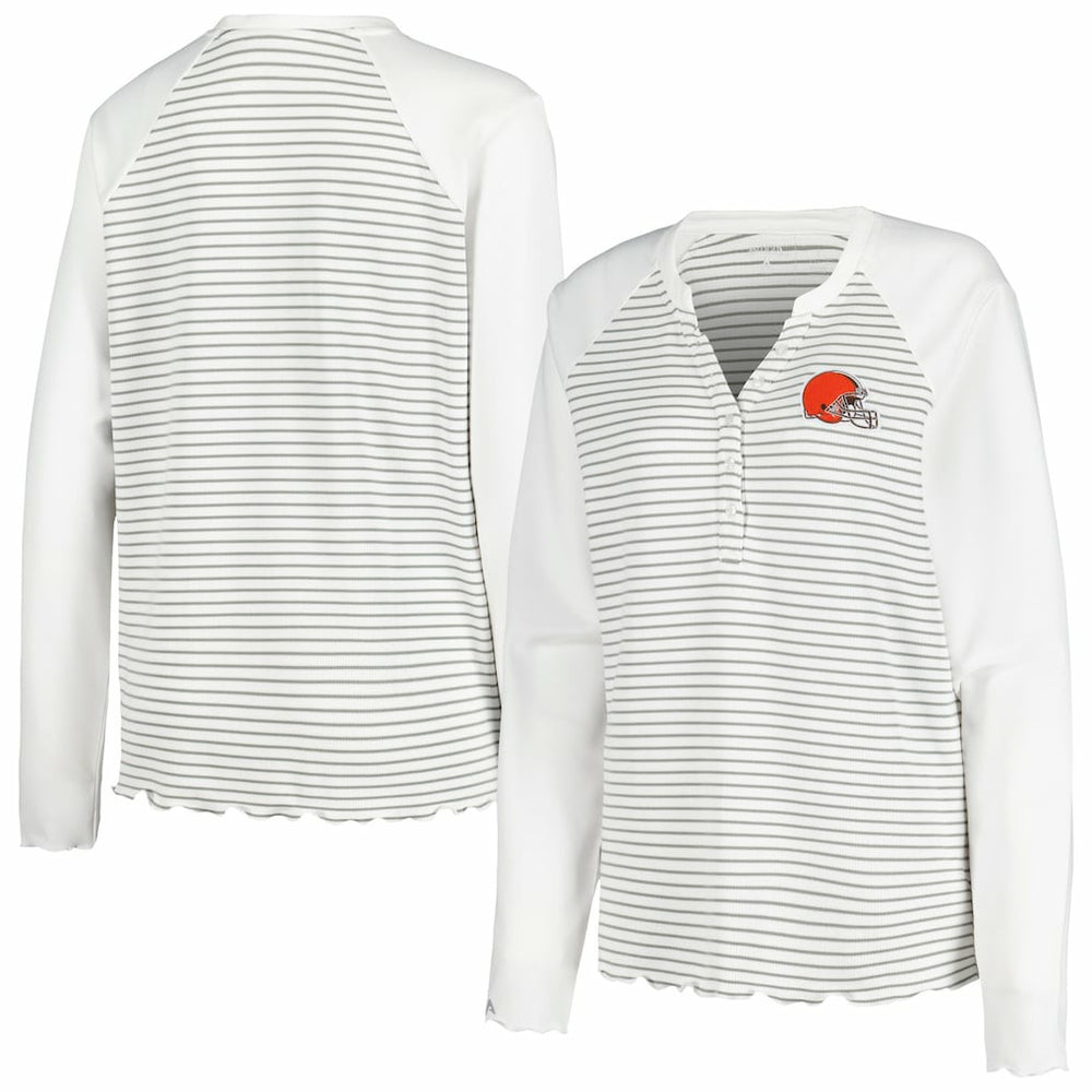Antigua Women's Maverick Waffle Henley Long Sleeve T-Shirt - Cleveland Browns