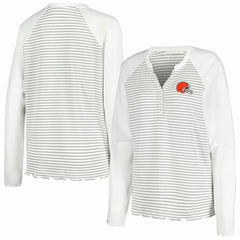 Antigua Women's Maverick Waffle Henley Long Sleeve T-Shirt - Cleveland Browns