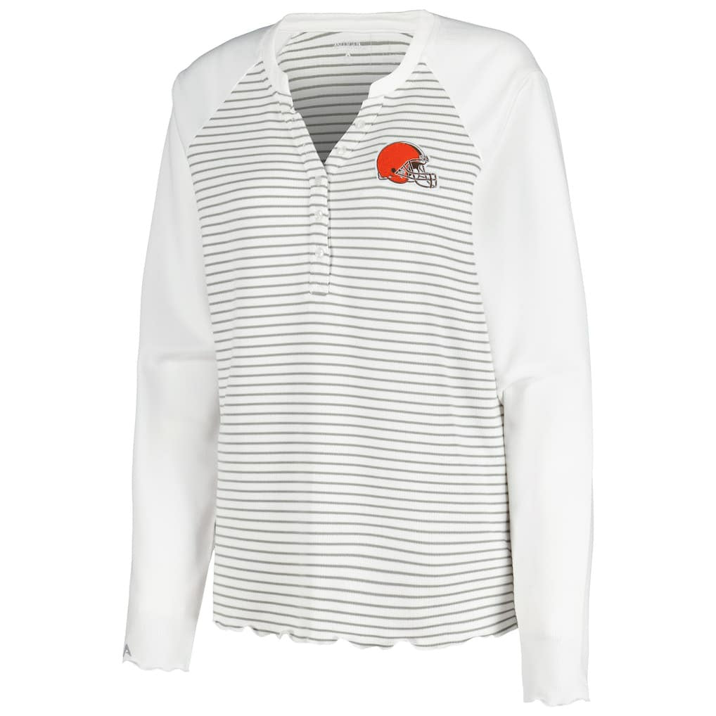 Antigua Women's Maverick Waffle Henley Long Sleeve T-Shirt - Cleveland Browns