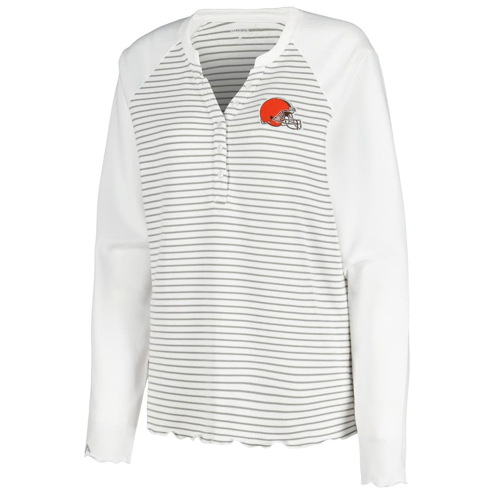 Antigua Women's Maverick Waffle Henley Long Sleeve T-Shirt - Cleveland Browns