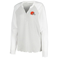 Antigua Women's Maverick Waffle Henley Long Sleeve T-Shirt - Cleveland Browns