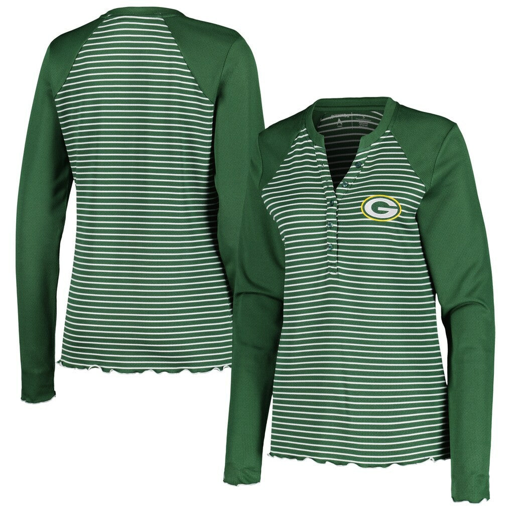 Antigua Women's Maverick Waffle Henley Long Sleeve T-Shirt - Green Bay Packers