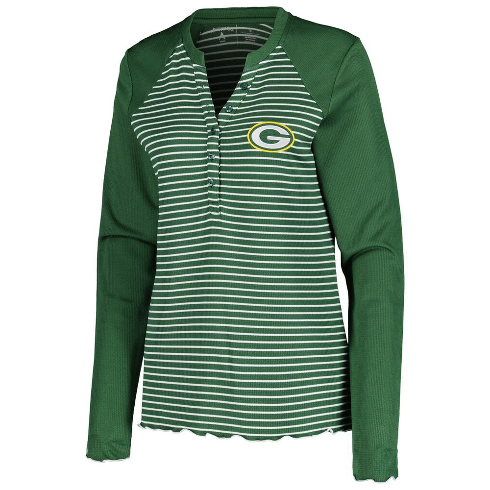 Antigua Women's Maverick Waffle Henley Long Sleeve T-Shirt - Green Bay Packers