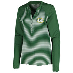 Antigua Women's Maverick Waffle Henley Long Sleeve T-Shirt - Green Bay Packers