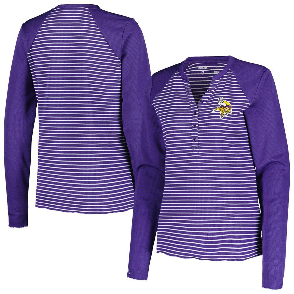 Antigua Women's Maverick Waffle Henley Long Sleeve T-Shirt - Minnesota Vikings