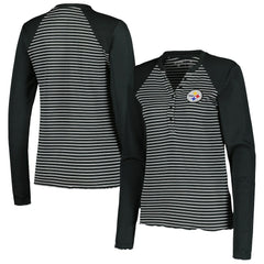 Antigua Women's Maverick Waffle Henley Long Sleeve T-Shirt - Pittsburgh Steelers