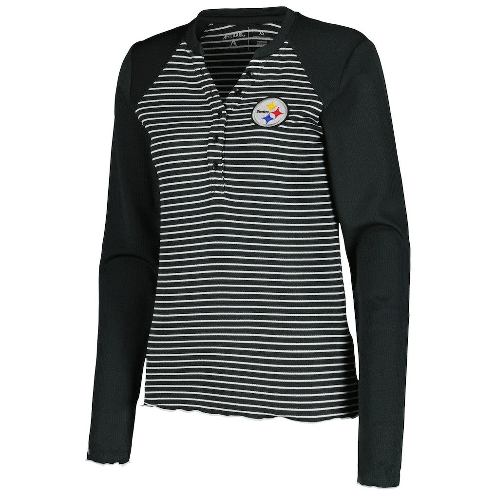 Antigua Women's Maverick Waffle Henley Long Sleeve T-Shirt - Pittsburgh Steelers