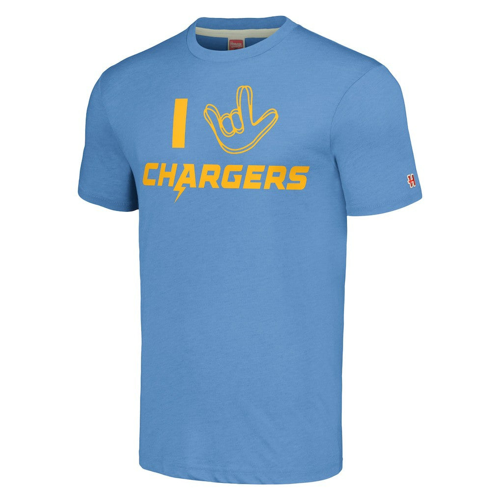 Homage Unisex The NFL ASL Collection by Love Sign Tri-Blend T-Shirt - Los Angeles Chargers