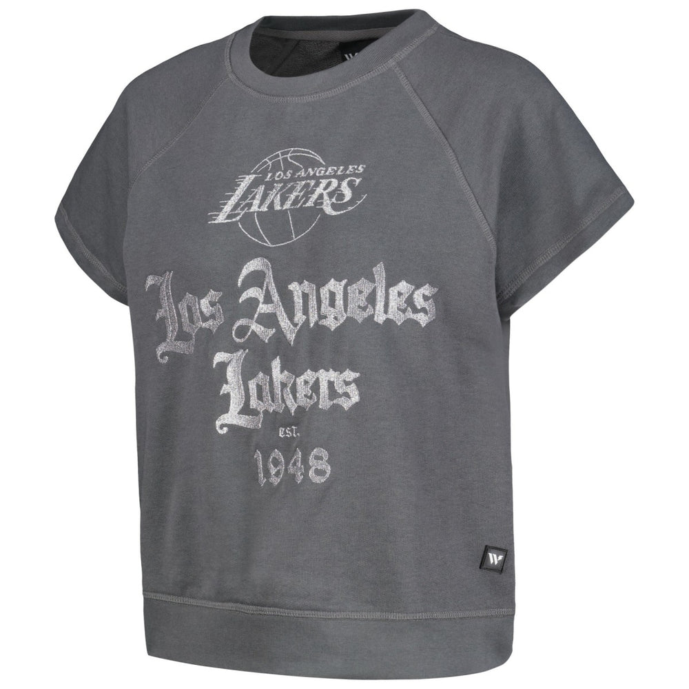 NBA Los Angeles Lakers The Wild Collective Women's Embroidered Fleece Raglan Short Sleeve Pullover Sweatshirt