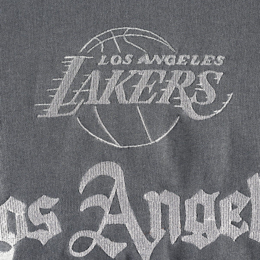 NBA Los Angeles Lakers The Wild Collective Women's Embroidered Fleece Raglan Short Sleeve Pullover Sweatshirt