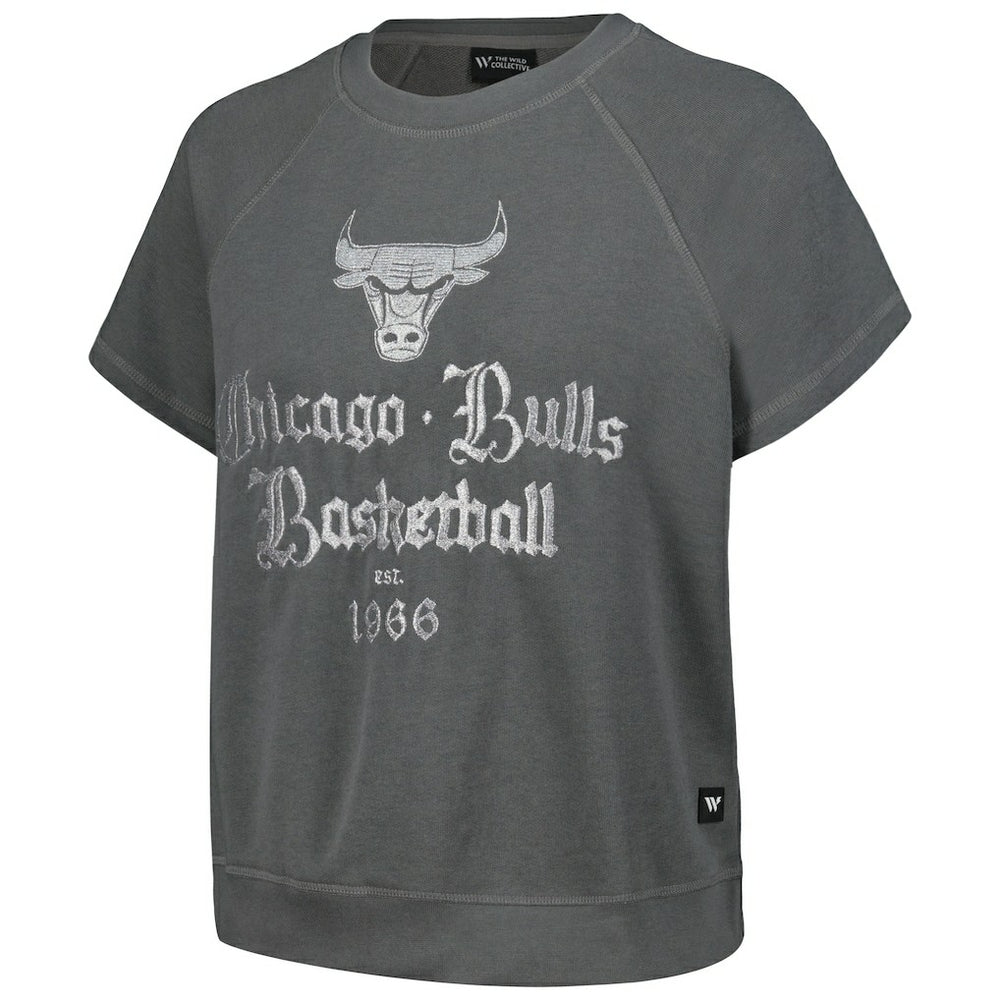 NBA Chicago Bulls The Wild Collective Women's Embroidered Fleece Raglan Short Sleeve Pullover Sweatshirt sale
