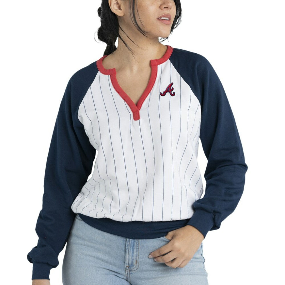 MLB Atlanta Braves Lusso Women's Mack Fleece V-Neck Pullover Top
