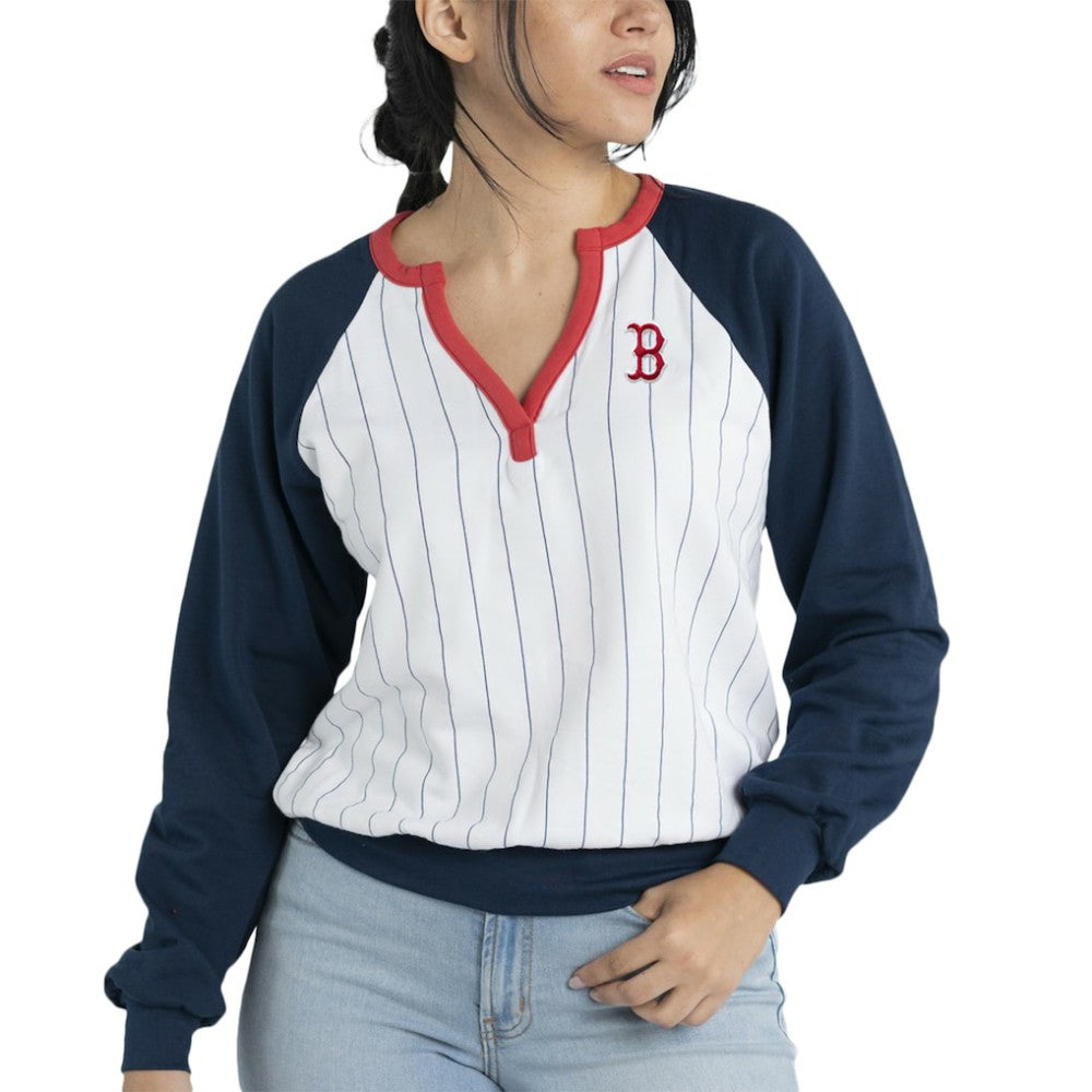 MLB Boston Red Sox Lusso Women's Mack Fleece V-Neck Pullover Top