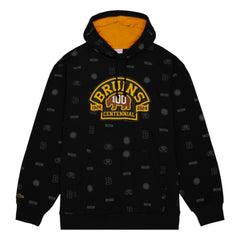 NHL Black Boston Bruins Mitchell & Ness 100th Anniversary Allover Print Pullover Hoodie