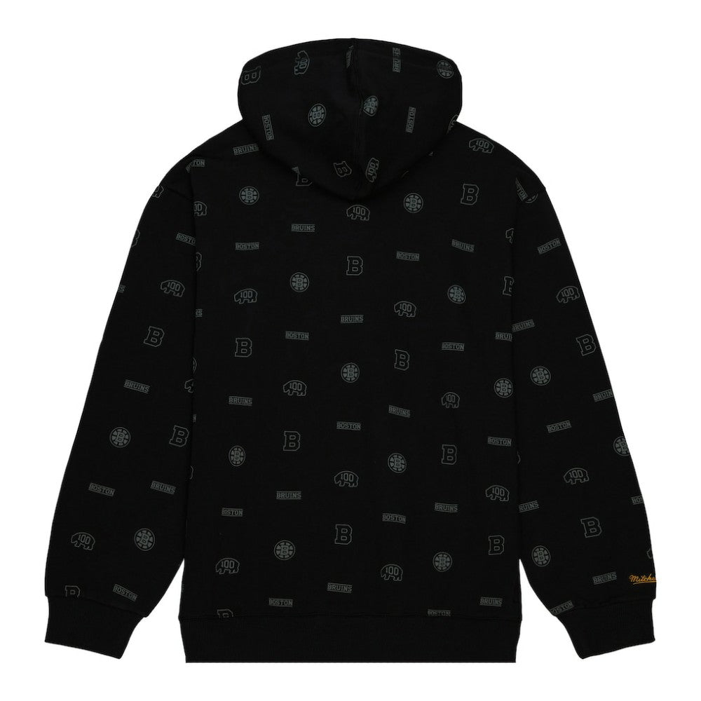 NHL Black Boston Bruins Mitchell & Ness 100th Anniversary Allover Print Pullover Hoodie