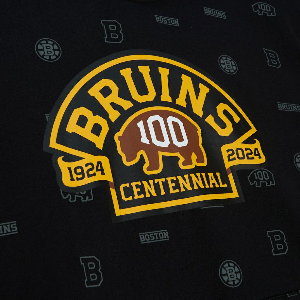 NHL Black Boston Bruins Mitchell & Ness 100th Anniversary Allover Print Pullover Hoodie