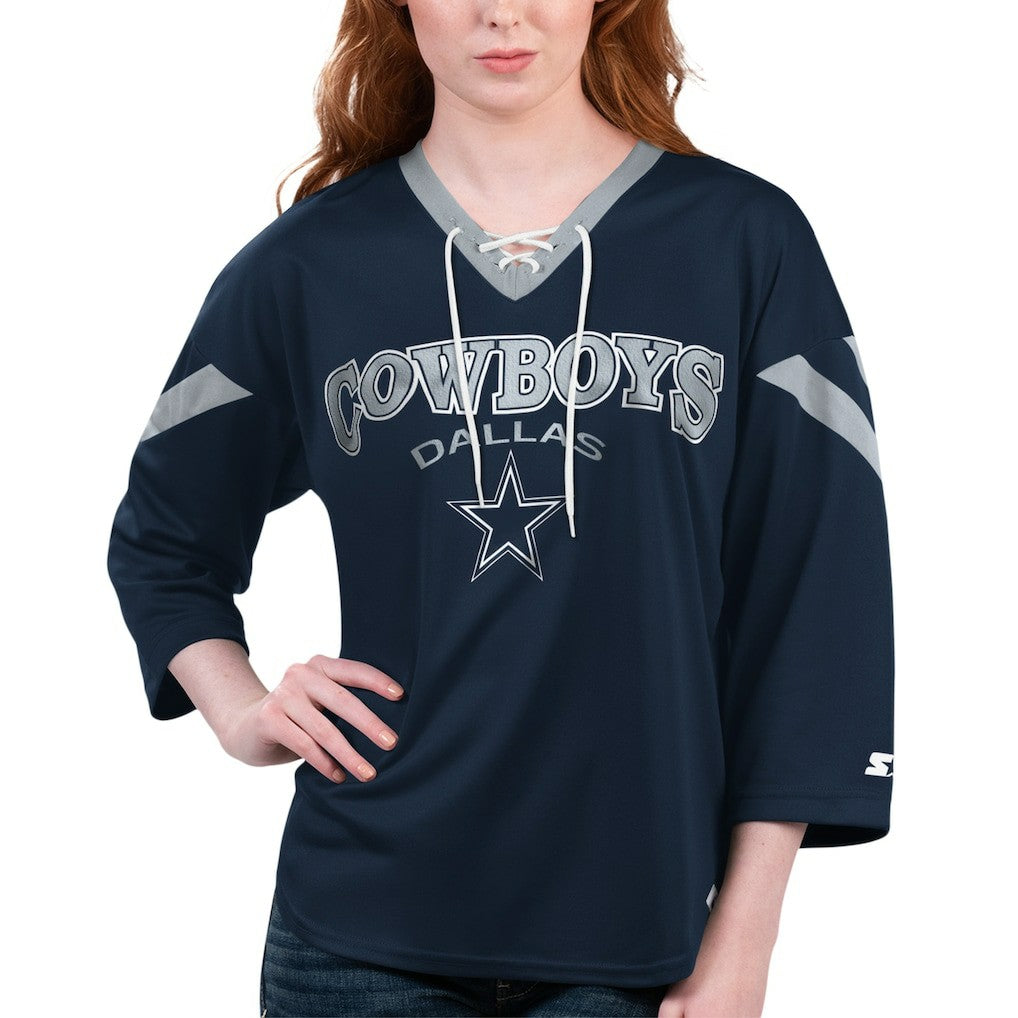 Starter Women's Rally Lace-Up 3/4-Sleeve T-Shirt - Dallas Cowboys