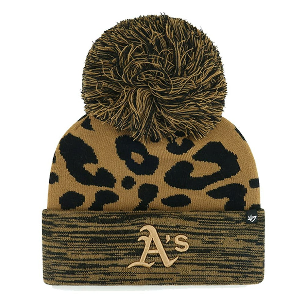 MLB Athletics '47 Women's Leopard Rosette Cuffed Knit Hat with Pom