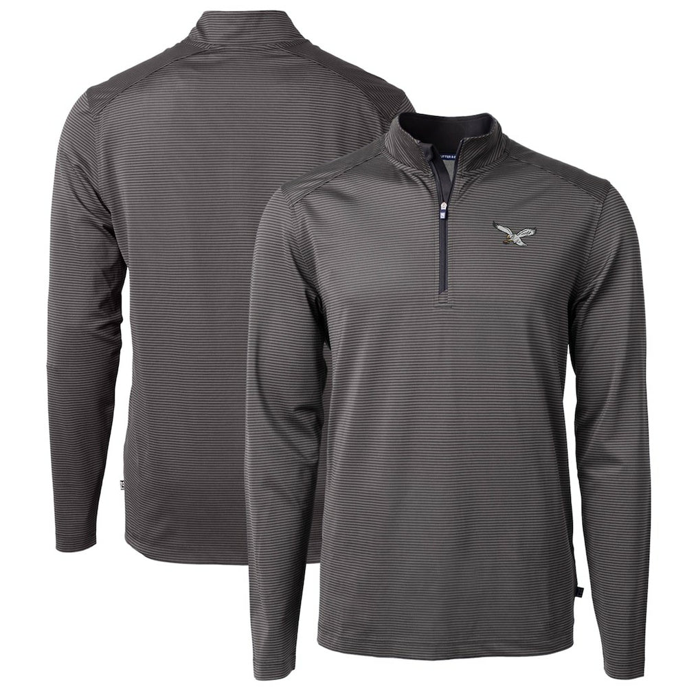 Cutter & Buck Gridiron Classics Big & Tall Virtue Eco Pique Micro Stripe Recycled Quarter-Zip Pullover Top - Philadelphia Eagles