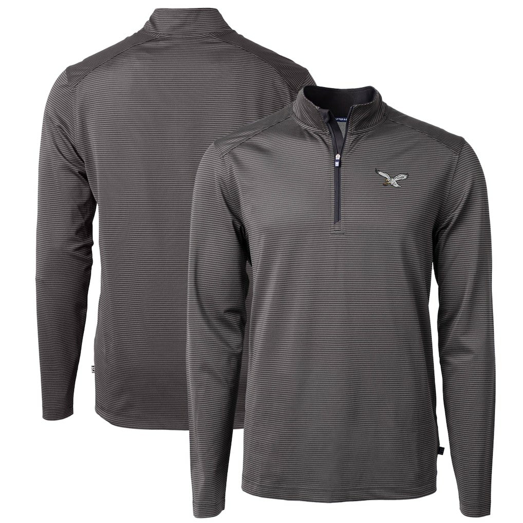 Cutter & Buck Gridiron Classics Big & Tall Virtue Eco Pique Micro Stripe Recycled Quarter-Zip Pullover Top - Philadelphia Eagles