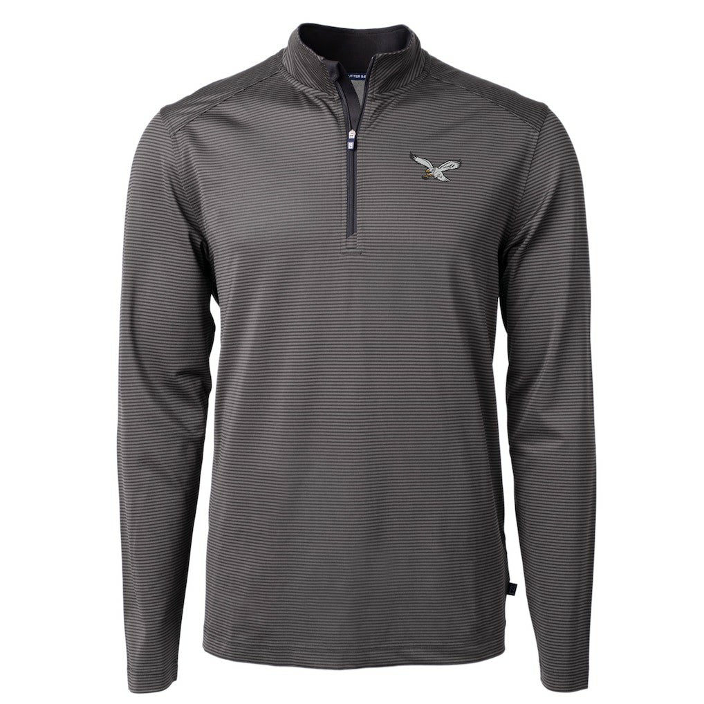 Cutter & Buck Gridiron Classics Big & Tall Virtue Eco Pique Micro Stripe Recycled Quarter-Zip Pullover Top - Philadelphia Eagles
