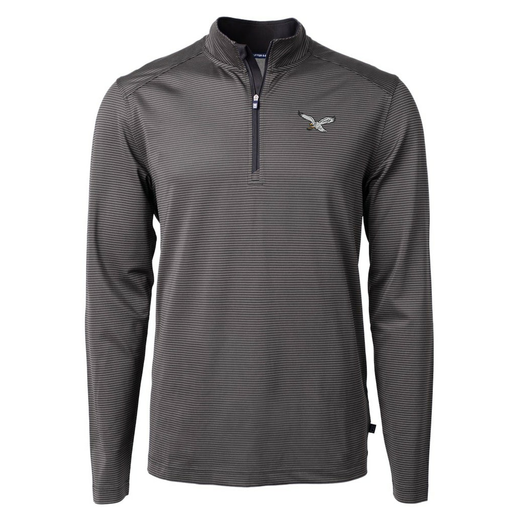 Cutter & Buck Gridiron Classics Big & Tall Virtue Eco Pique Micro Stripe Recycled Quarter-Zip Pullover Top - Philadelphia Eagles
