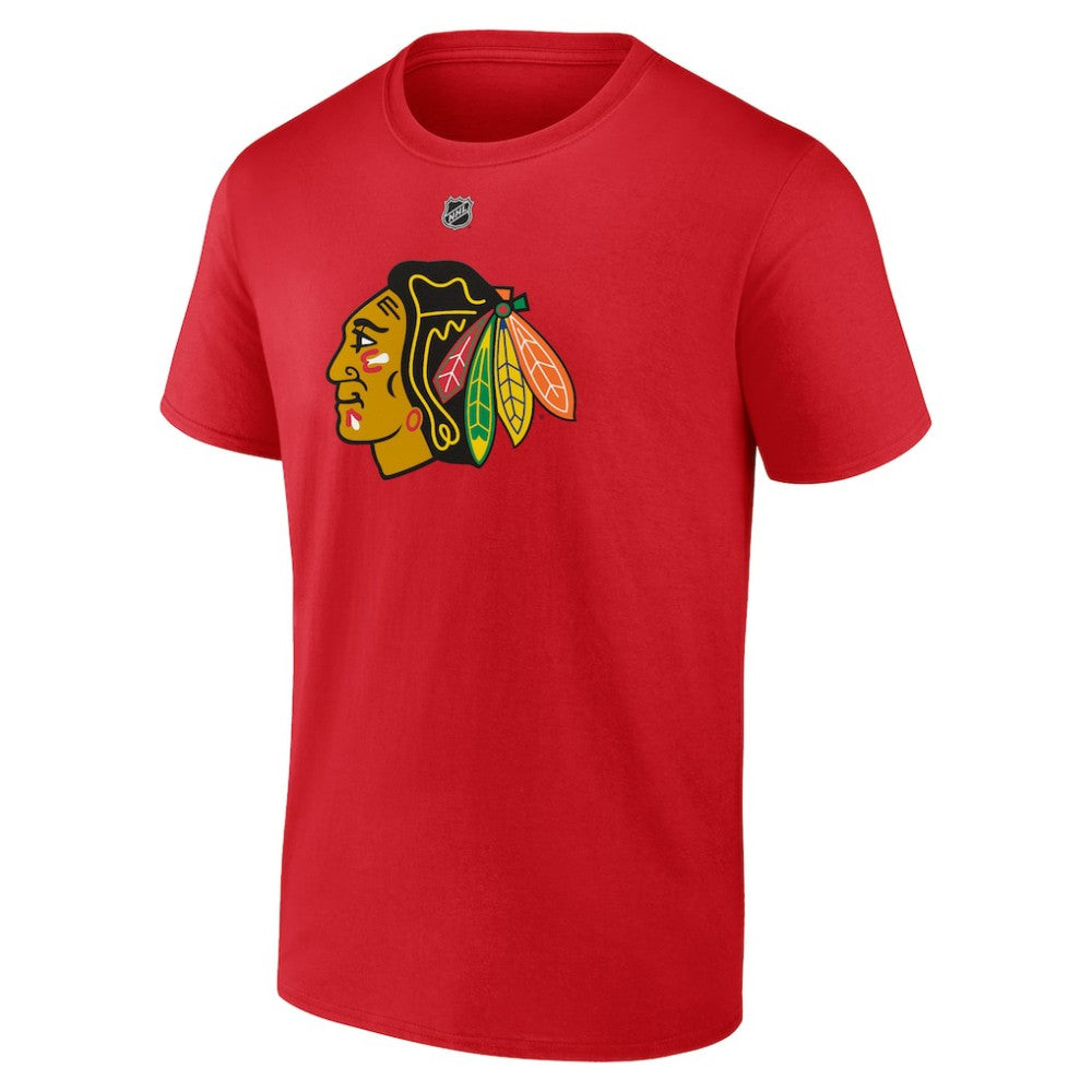 NHL Red Connor Bedard Chicago Blackhawks Fanatics Authentic Stack Name & Number T-Shirt