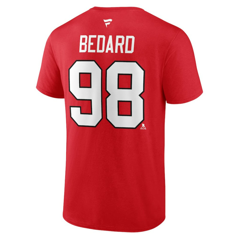 NHL Red Connor Bedard Chicago Blackhawks Fanatics Authentic Stack Name & Number T-Shirt