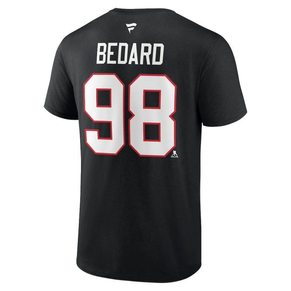 NHL Black Connor Bedard Chicago Blackhawks Fanatics Authentic Stack Name & Number T-Shirt