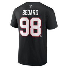 NHL Black Connor Bedard Chicago Blackhawks Fanatics Authentic Stack Name & Number T-Shirt